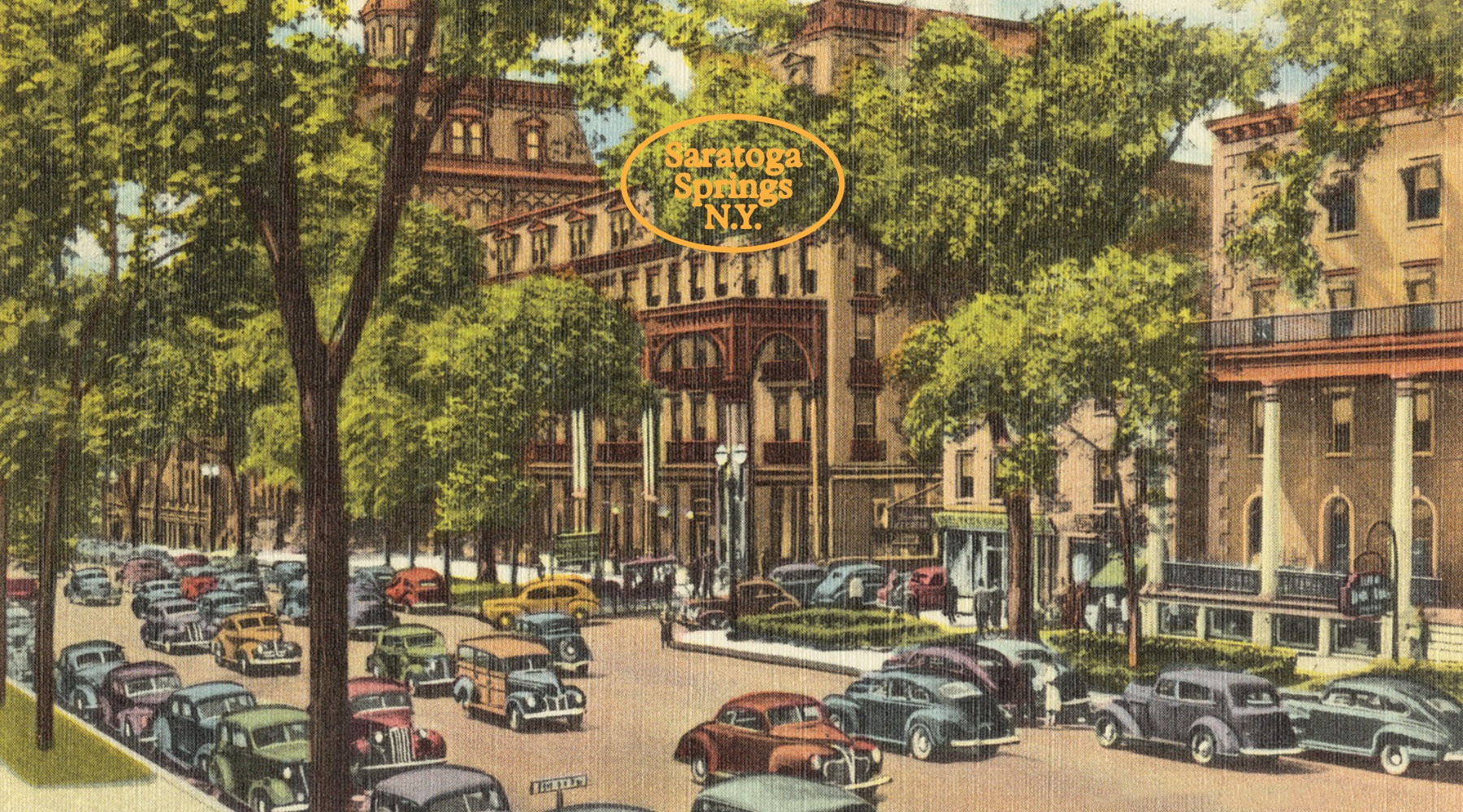 The best of Saratoga Broadway Saratoga Springs, N.Y. ©Boston Public Library with Saratoga Springs, NY logo overlaid top, center